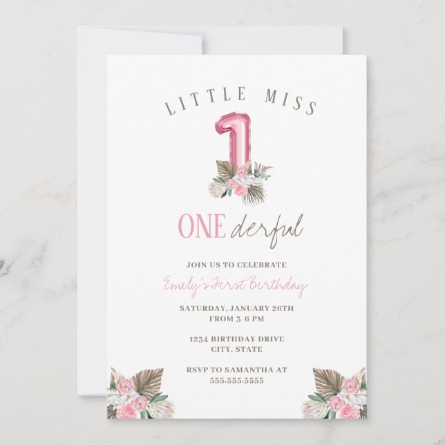 Invitation Little Miss ONEderful 1er premier anniversaire (Devant)