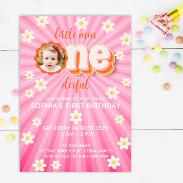 Invitation Little Miss ONEderful 1st Birthday Photo Invitatio (Créateur téléchargé)