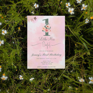 Invitation Little Miss ONEderful Aquarelle rose 1er anniversa