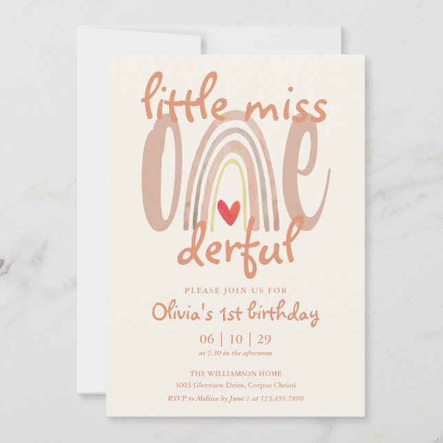 Invitation Little Miss Onederful Boho Rainbow 1st Birthday (Devant)