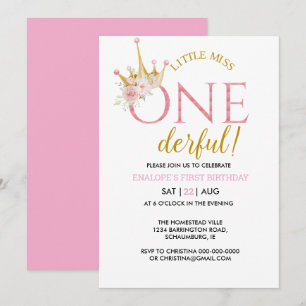 Invitation Little Miss Onederful Crown 1er anniversaire