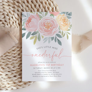 Invitation Little Miss Onederful Floral 1er anniversaire