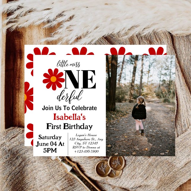 Invitation Little Miss Onederful Girl 1er Anniversaire Photo (Créateur téléchargé)