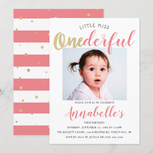 Invitation Little Miss Onederful Photo 1er anniversaire