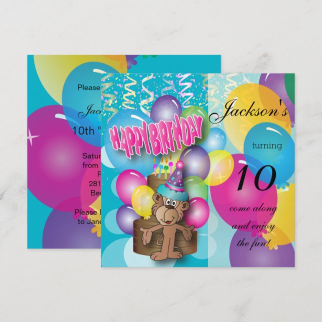 Invitation Little Monkey Anniversaire de enfant Party (Devant / Derrière)