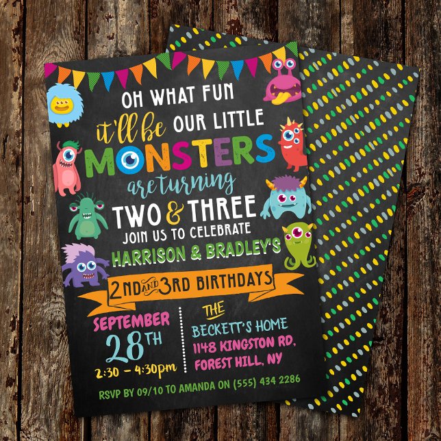 Invitation Little Monster Chalkboard 2e et 3e anniversaire co (Créateur téléchargé)