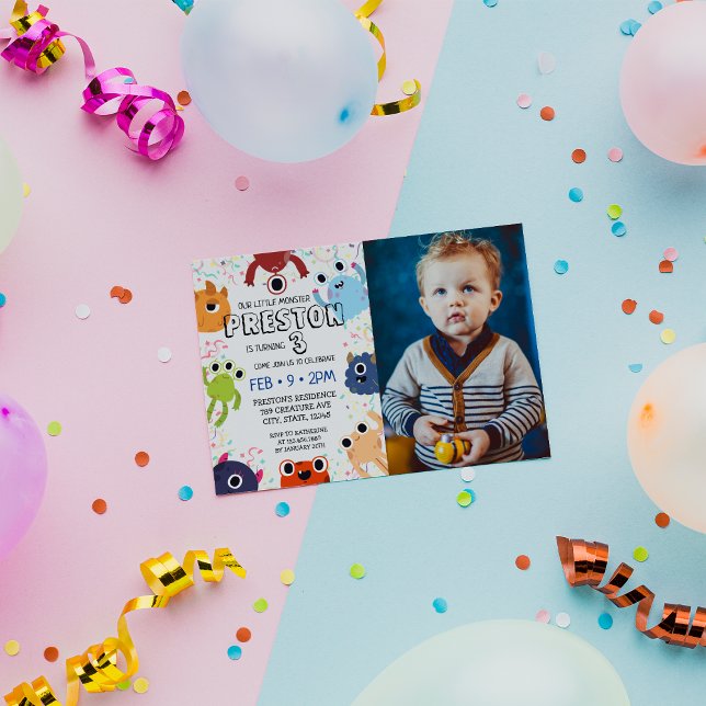 Invitation Little Monster Photo Anniversaire fête pour tous l (Créateur téléchargé)