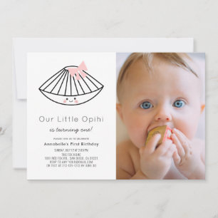 Invitation Little Opihi Pink Ribbon Girl Photo 1er anniversai