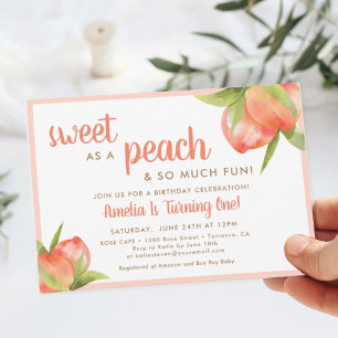 Invitation Little Peach Baby Girl 1er anniversaire