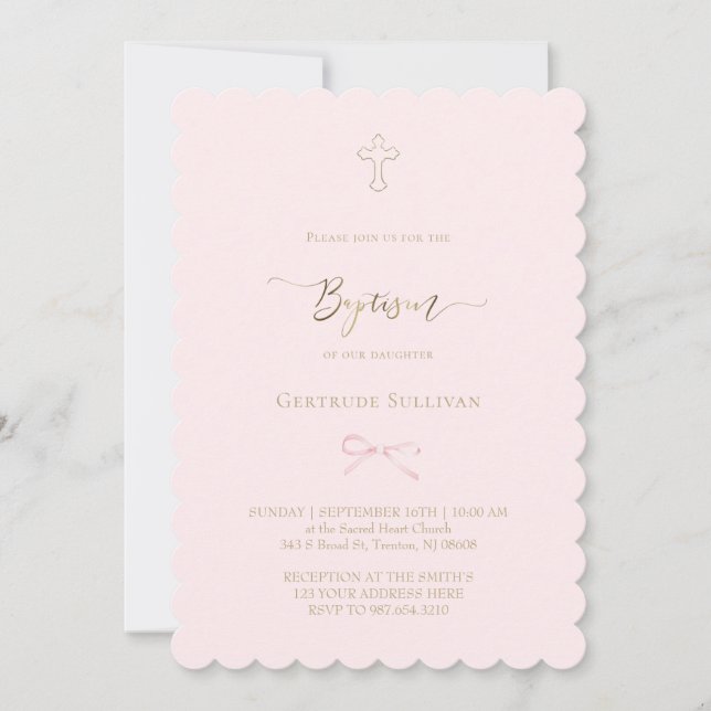 Invitation little pink bow | Baptism (Devant)