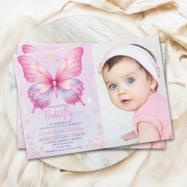 Invitation Little Pink Butterfly - Girls' Birthday with Photo (Créateur téléchargé)