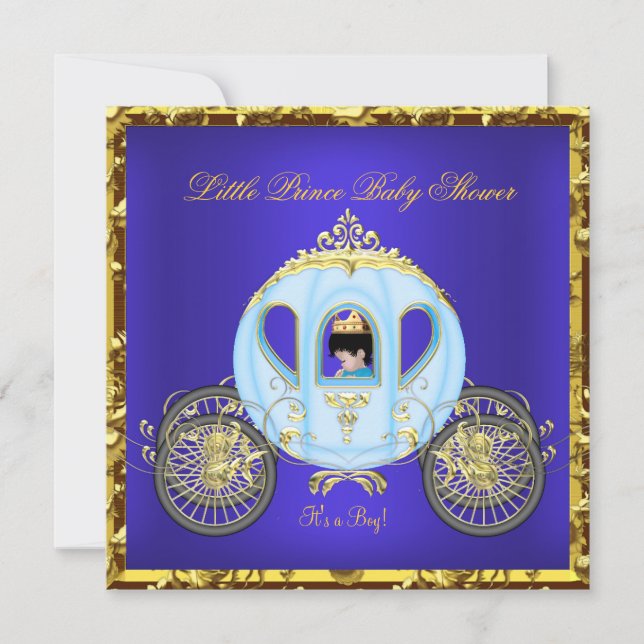 Invitation Little Prince Baby shower Blue Gold Boy Carrie 2 (Devant)