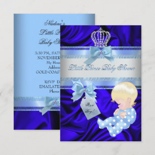 Invitation Little Prince Baby shower Boy Royal Blue Blonde