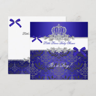 Invitation Little Prince Baby shower Boy Royal Blue Crown