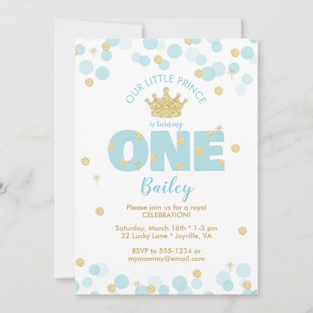 Invitation Little Prince Premier anniversaire Blue Gold (Devant)
