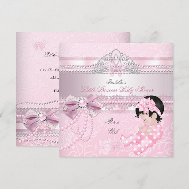 Invitation Little Princess Baby shower Girl Butterfly CC (Devant / Derrière)
