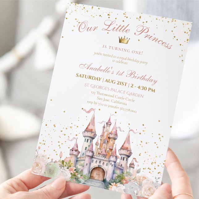 Invitation Little Princess Blush Gold Crown 1er anniversaire (Little Princess Blush Gold Crown 1st Birthday Invitation)