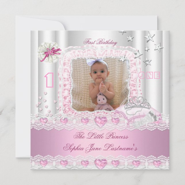 Invitation Little Princess First Birthday Party Photo 2 (Devant)