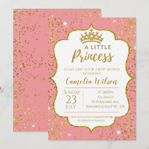 Invitation Little Princess Gold Crown Baby shower rose Invita
