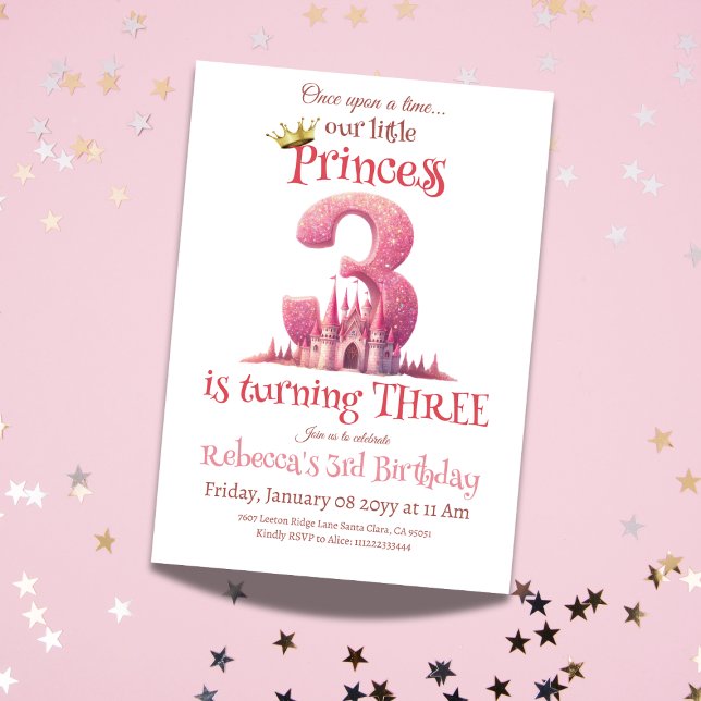 Invitation Little Princess Pink Castle Troisième 3e anniversa (Créateur téléchargé)