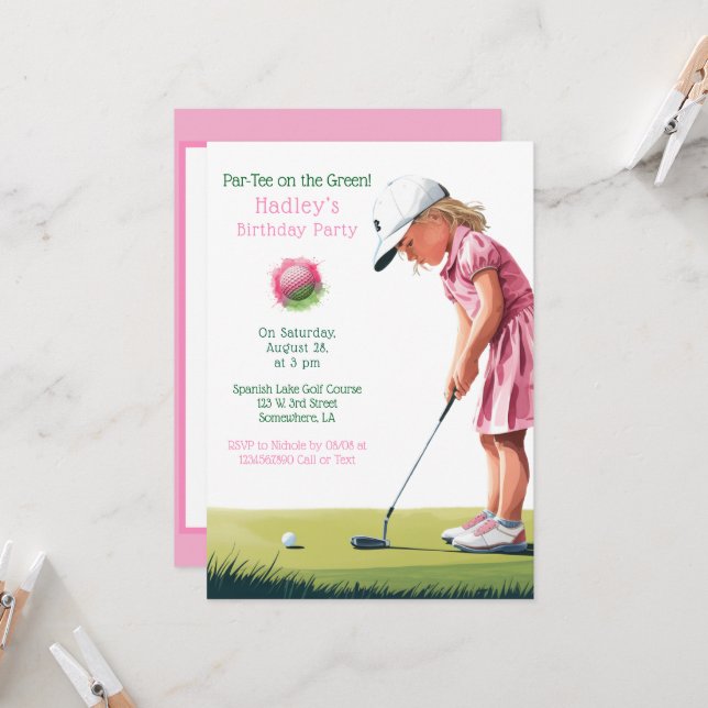 Invitation Little Pro In Pink : Anniversaire sur la fille ver (Devant/Arrière en situation)