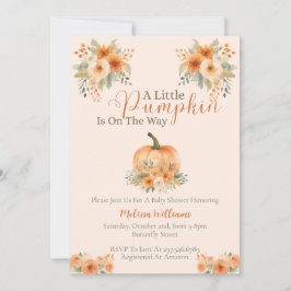 Invitation Little Pumpkin Orange Floral Fall Baby Shower 