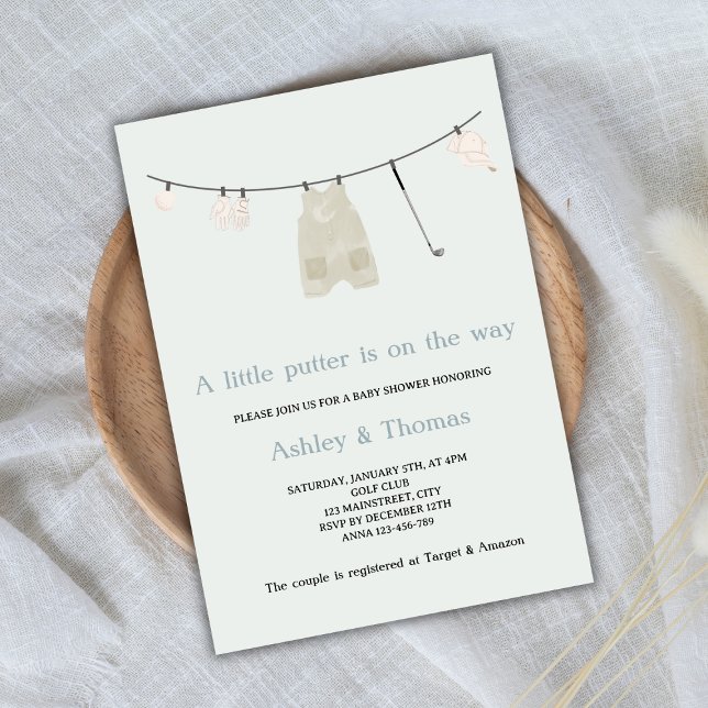 Invitation Little Putter Golf mignonne Baby shower neutre gen (little putter is on the way golf baby shower gender neutral)
