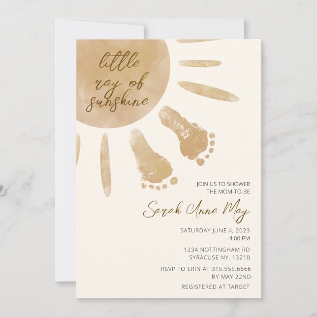 Invitation Little Ray of Sunshine Boho Baby shower (Devant)