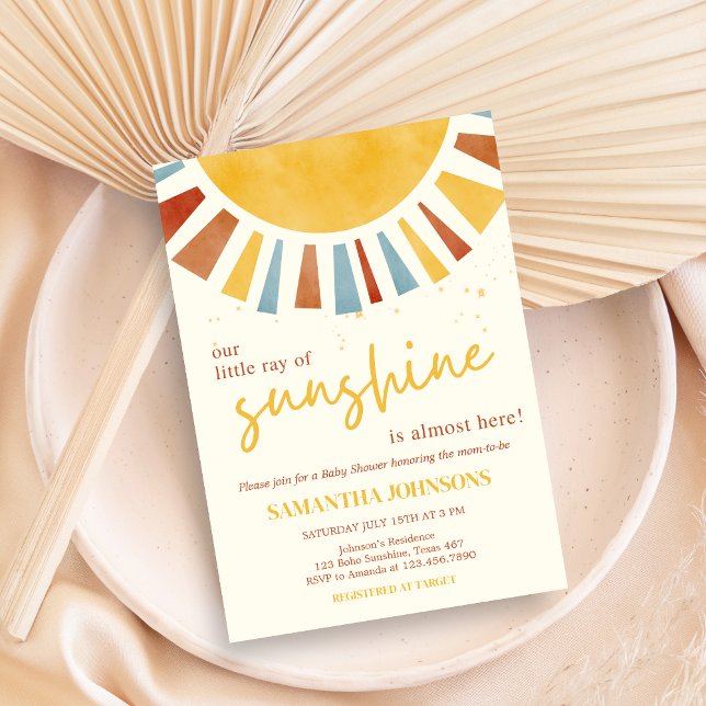 Invitation Little Ray of Sunshine Boho Baby shower (Little Ray of Sunshine Baby Shower Invitation)