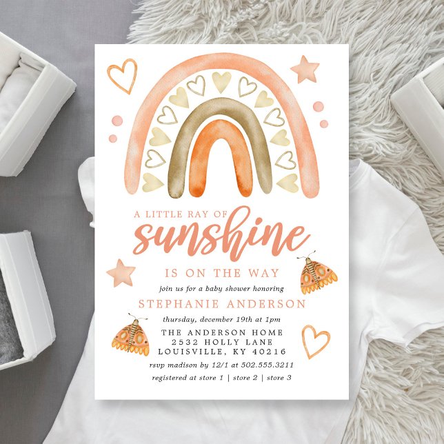 Invitation Little Ray Of Sunshine Boho Rainbow Baby shower (Créateur téléchargé)