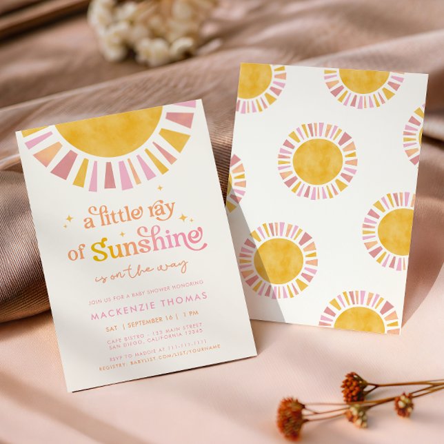 Invitation Little Ray of Sunshine Boho Retro Girl Baby shower (Créateur téléchargé)