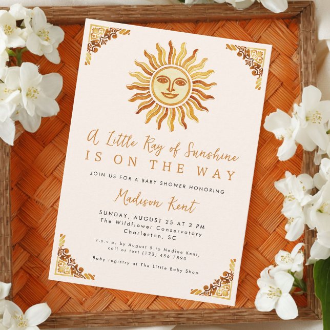 Invitation Little Ray of Sunshine Boho Sun Baby Shower (Créateur téléchargé)