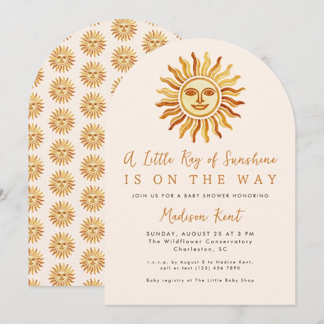 Invitation Little Ray of Sunshine Boho Sun Baby Shower (Devant / Derrière)
