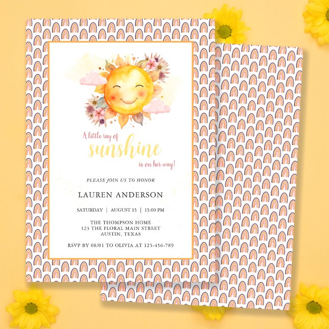 Invitation Little Ray Of Sunshine Floral Baby shower Arc En C (Créateur téléchargé)