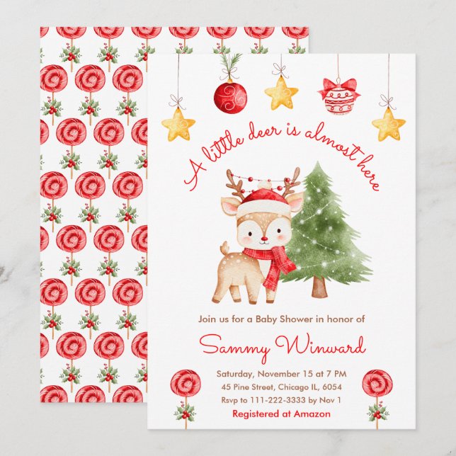 Invitation Little Reindeer Christmas Baby Shower (Devant / Derrière)