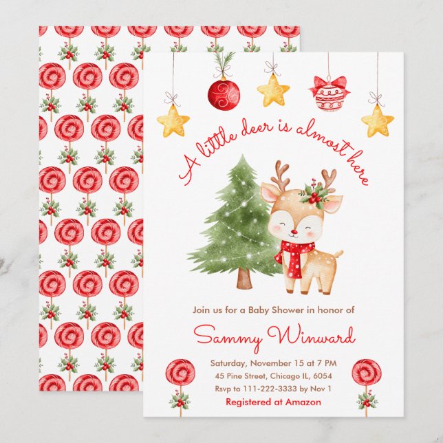 Invitation Little Reindeer Christmas Baby Shower (Devant / Derrière)