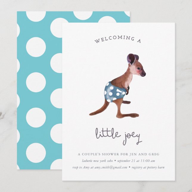 Invitation Little Roo dans aqua (texte personnalisé) (Devant / Derrière)