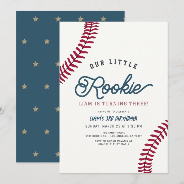 Invitation Little Rookie Baseball Boy Anniversaire (Devant / Derrière)