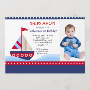 Invitation Little Sailboat Navy *PHOTO* Anniversaire 5x7