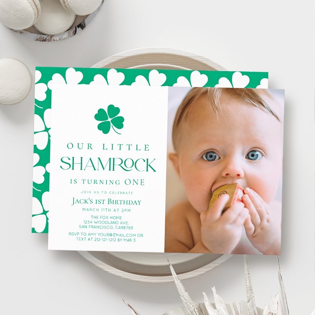 Invitation Little Shamrock Modern Boy Photo 1st Birthday (Créateur téléchargé)