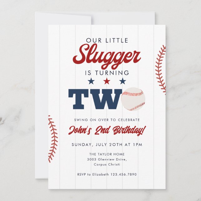 Invitation Little Slugger Baseball 2nd Birthday (Devant)