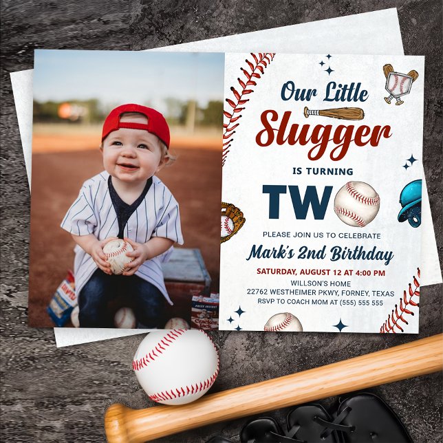Invitation Little Slugger Boys Baseball 2e anniversaire Photo (Créateur téléchargé)