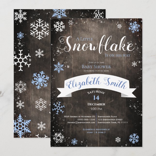 Invitation Little snowflake baby boy shower (Devant / Derrière)