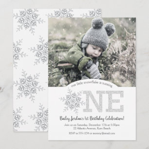 Invitation Little Snowflake Silver Parties scintillant 1er an