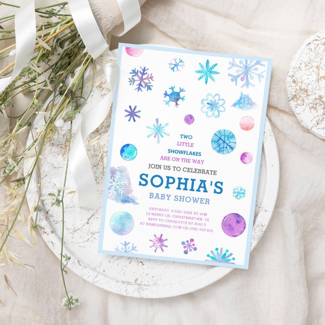 Invitation Little Snowflakes Elégant Baby shower Twins (Créateur téléchargé)