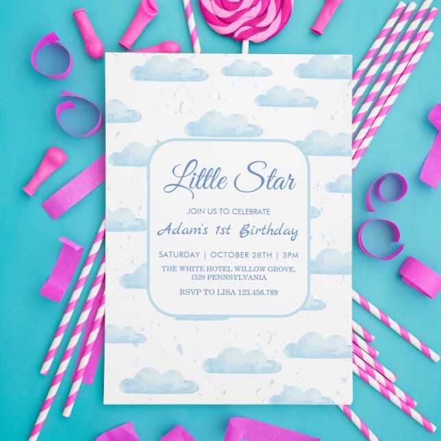 Invitation Little Star 1er anniversaire Blue Cloud (Créateur téléchargé)