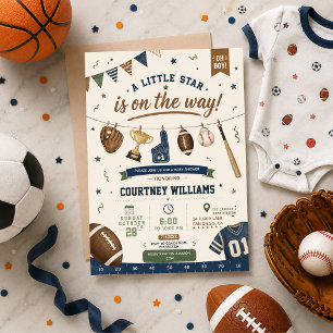 Invitation Little Star Baby Shower Sports Football Baseball