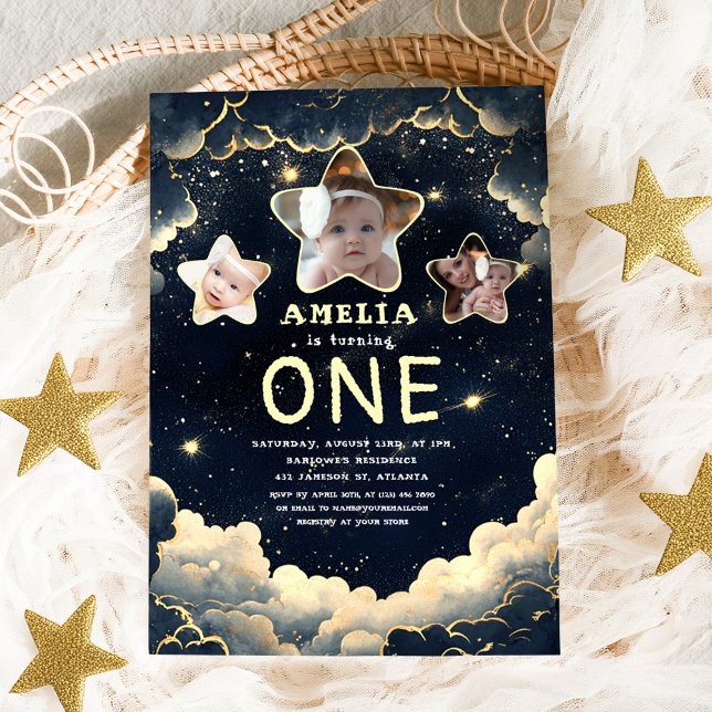 Invitation Little Star Galaxy Celestial Baby 1er anniversaire (Little Star Galaxy Celestial Baby 1st Birthday Invitation)