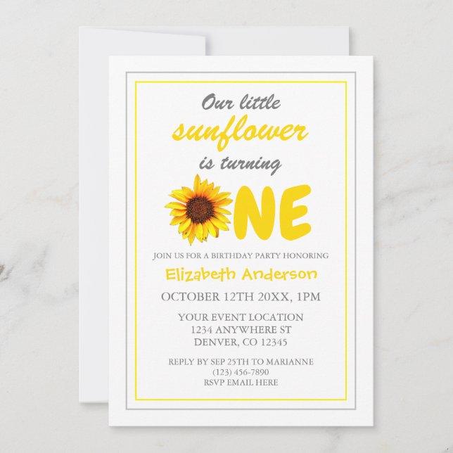 Invitation Little Sunflower 1er anniversaire (Devant)