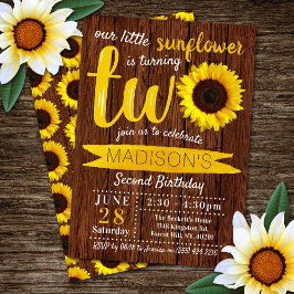 Invitation Little Sunflower Rustic Wood 2e anniversaire